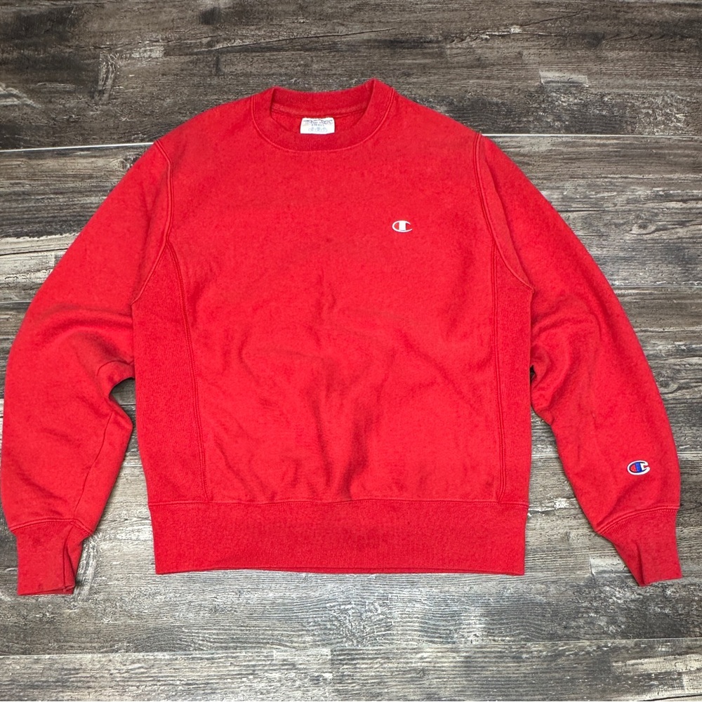 Champion Reverse Weave Red Crewneck Sweatshirt Small Spellout Logo GUC